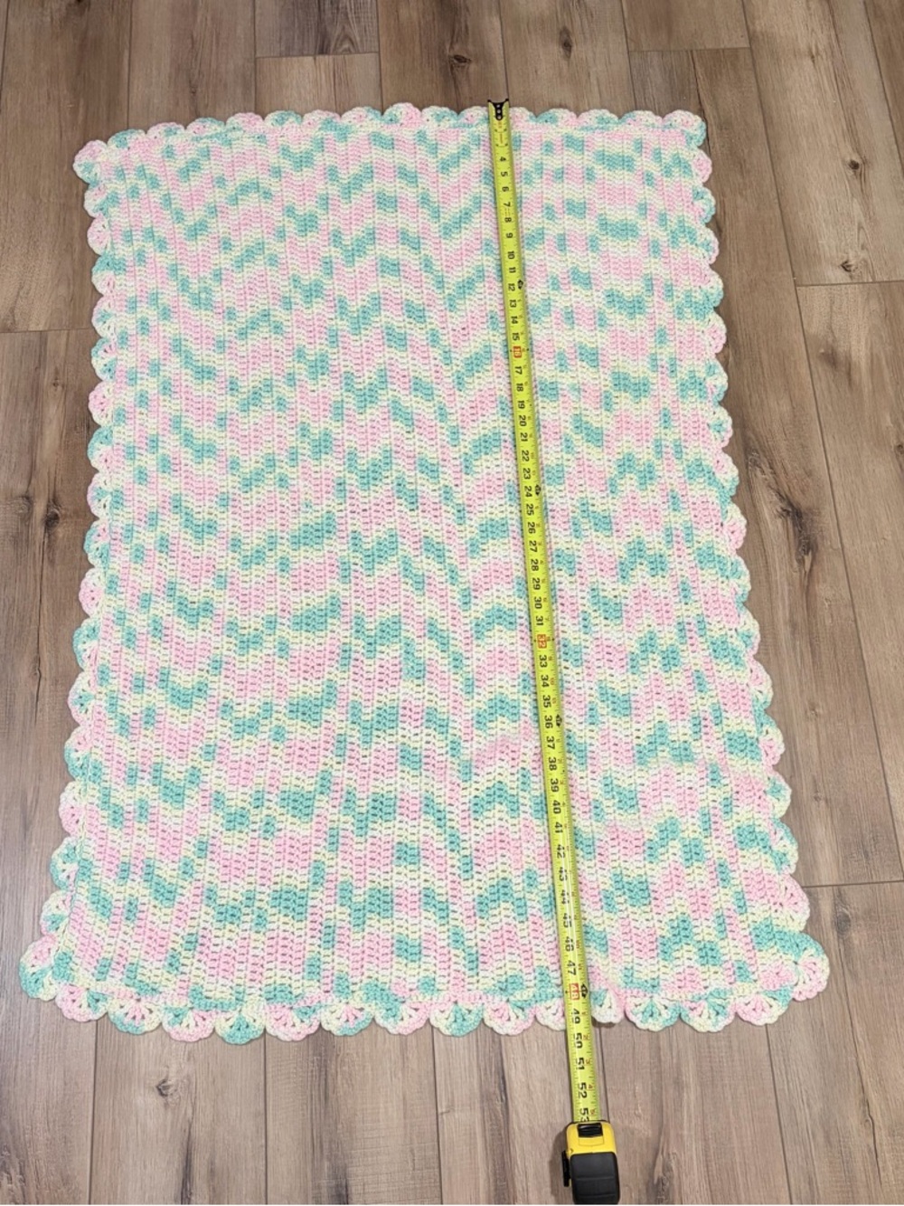 Vintage Crochet Baby Blanket Pastel Cottagecore Handmade Knit Throw Pink Yellow - Picture 5 of 6